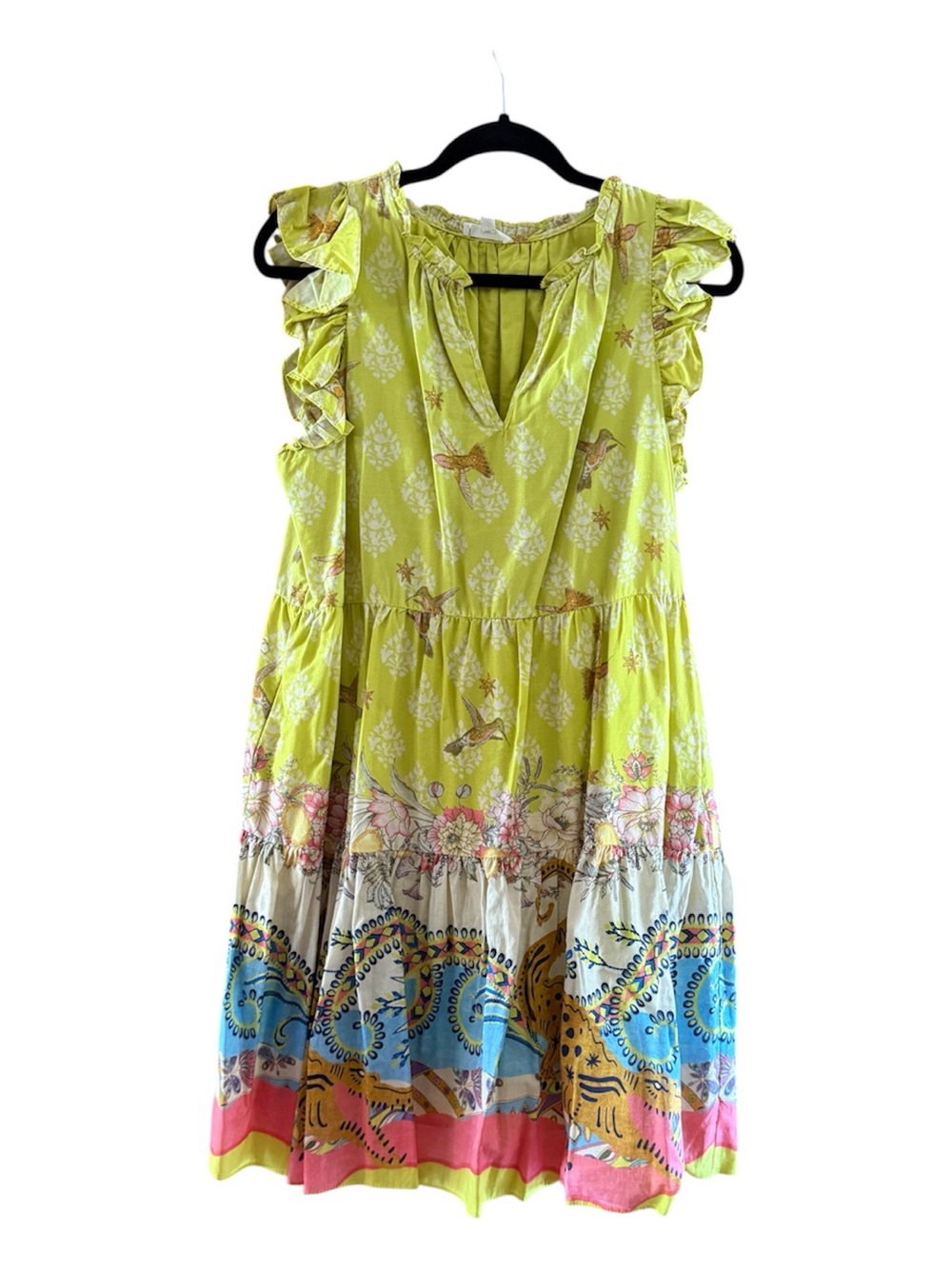 a loves a Boho Tiered Ruffle-Sleeve Dress in Lime Green